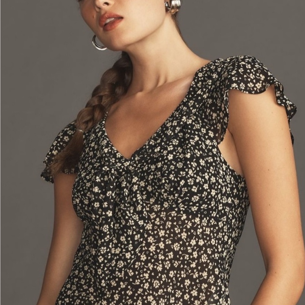 Reformation Black and Cream Floral Blouse